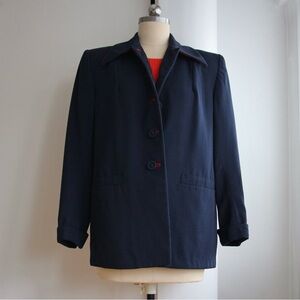 1940's Navy and Red Wool Gabardine Jacket